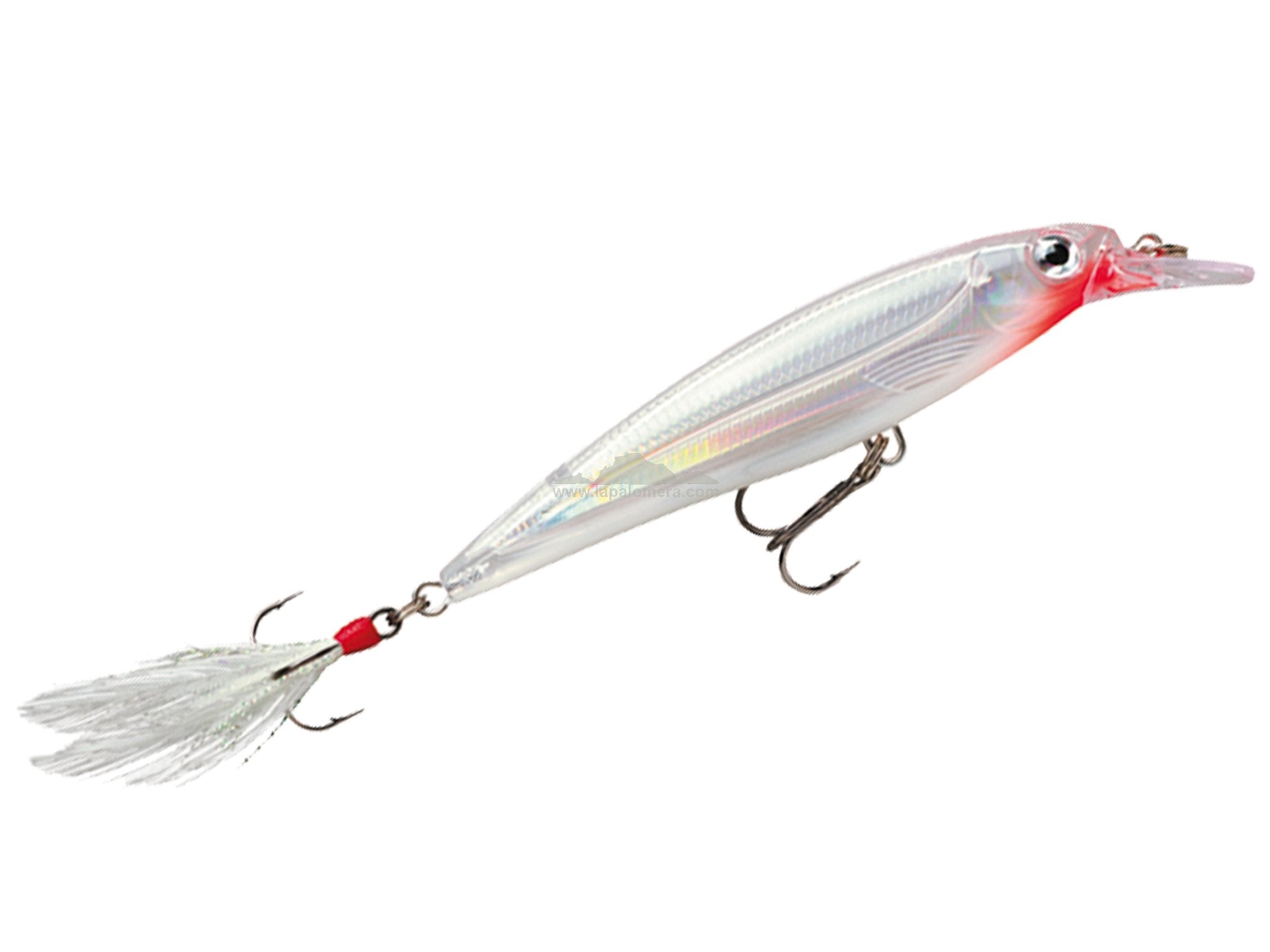 Close up side view of Rapala X-Rap 04 Glass Ghost showing 3D eyes