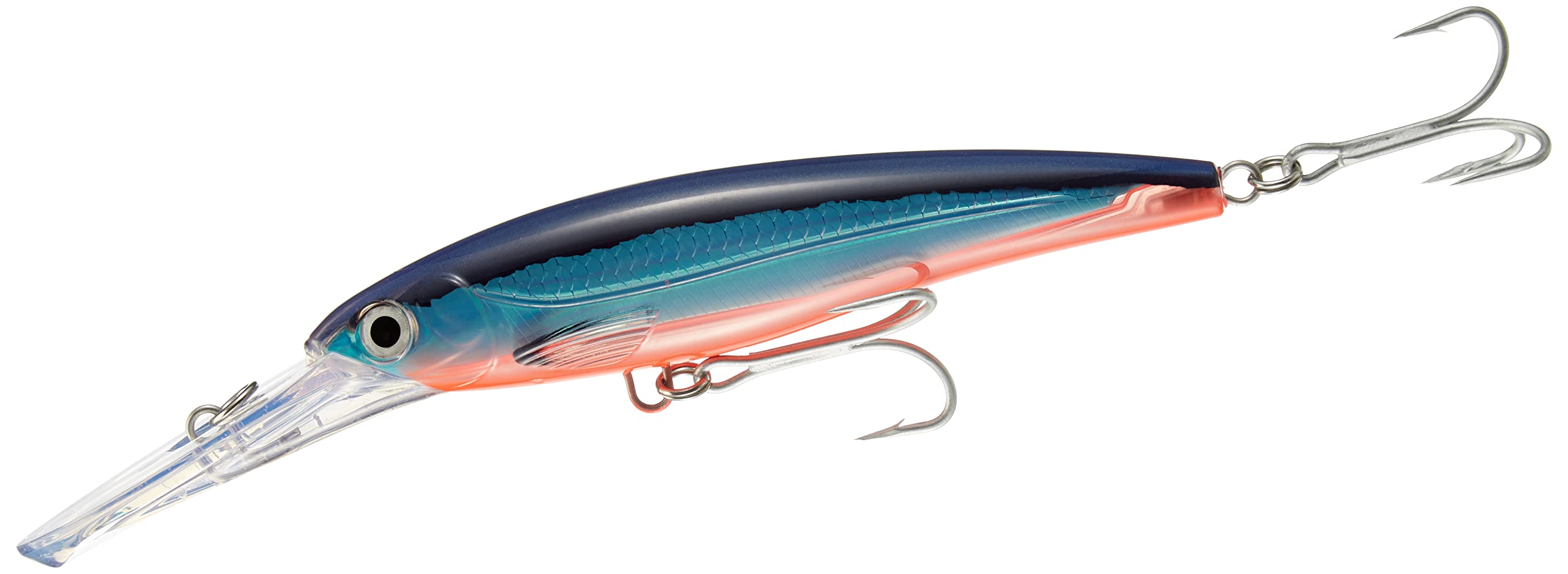 Rapala XR40MAG-BFU minnow lure with two treble hooks for secure strikes.