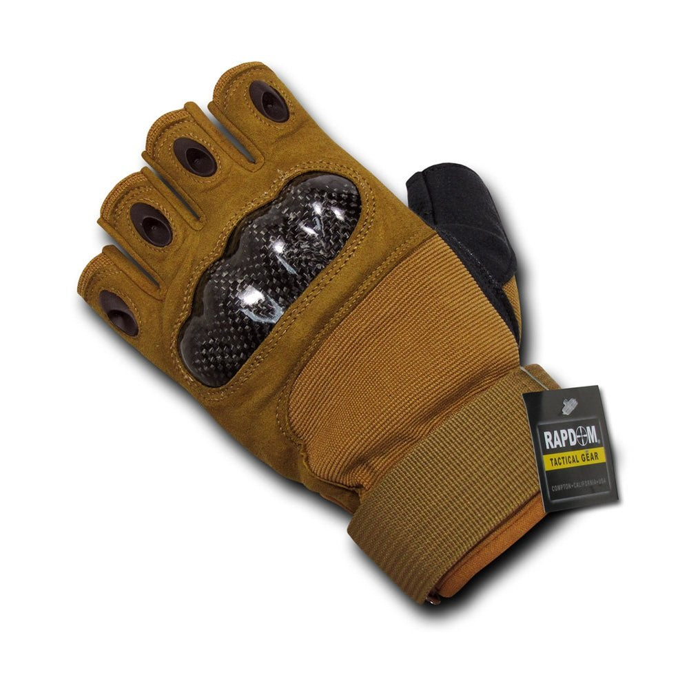 RAPDOM tactical half finger knuckle glove in coyote with carbon fiber knuckle protection