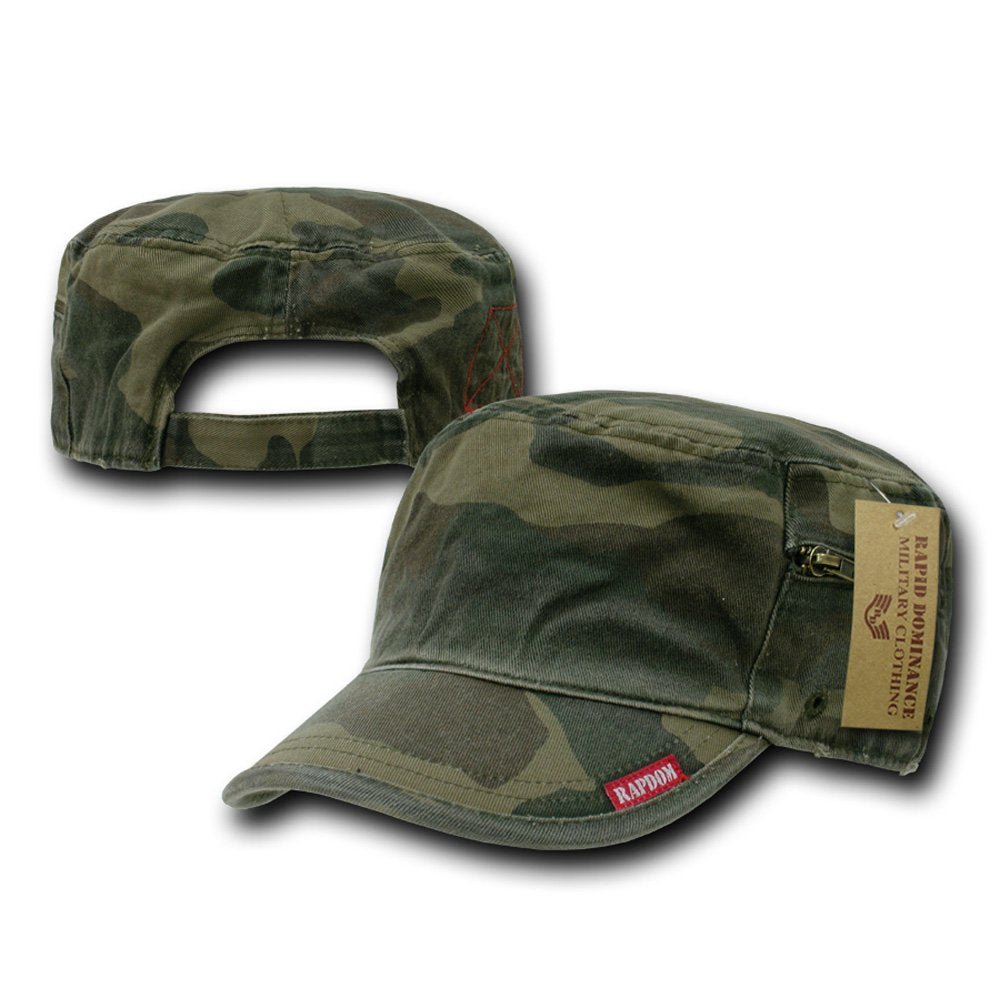 Rapid Dominance mens military cap wood showing a red X-pattern for vintage style