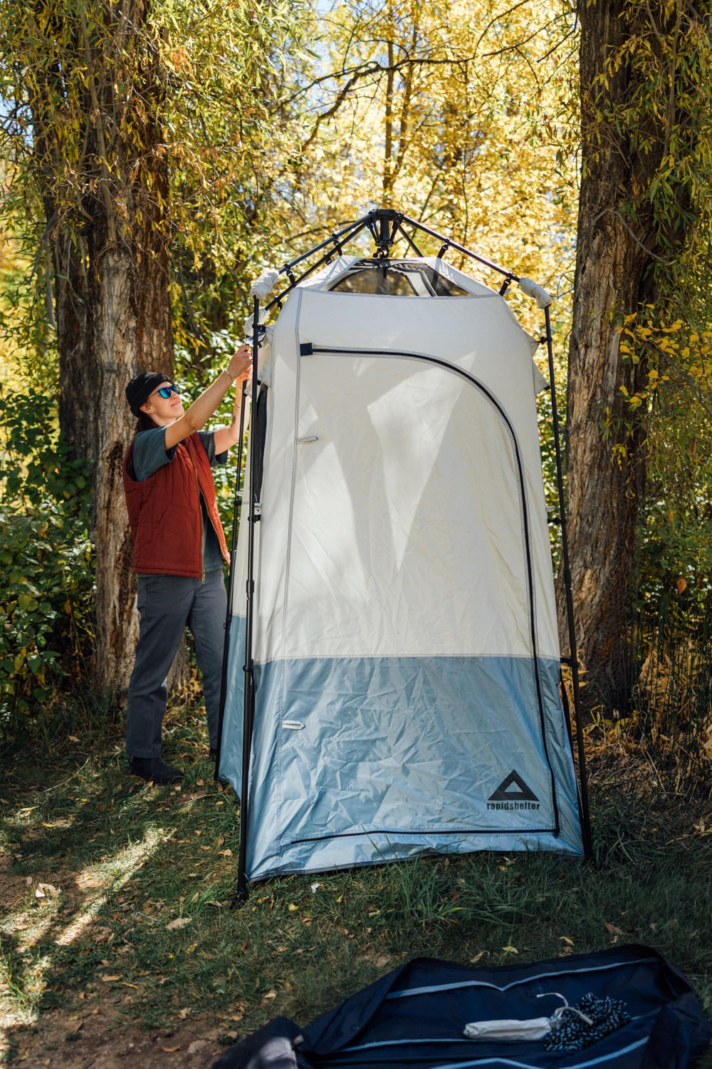 RAPIDSHELTER Caddis Rapid Privacy Shelter removable rain cover shields sun and rain.