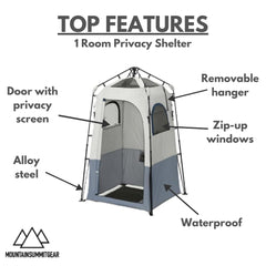 RAPIDSHELTER Caddis Rapid Privacy Shelter shower room interior for outdoor changing and privacy.