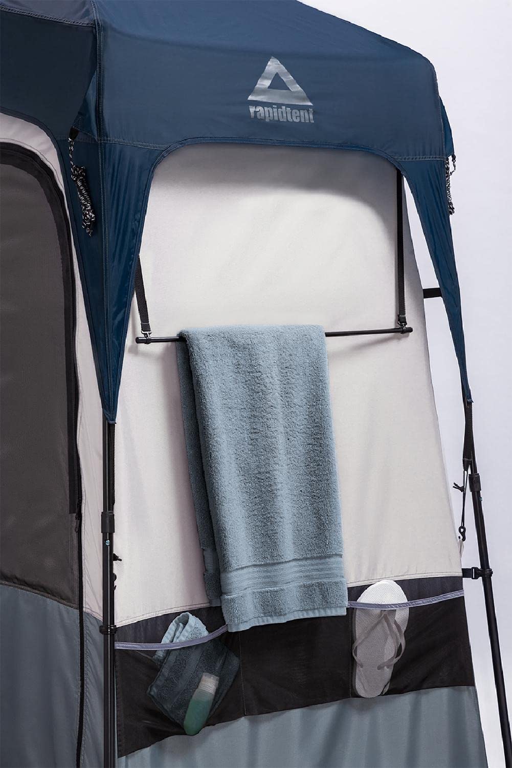 RAPIDSHELTER Caddis Rapid towel hanger and ceiling hook support quick towel access.