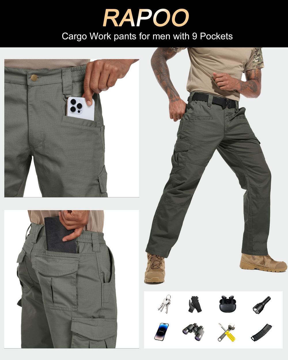 Rapoo Cargo pants include 3D tailoring for a flexible, precise fit.