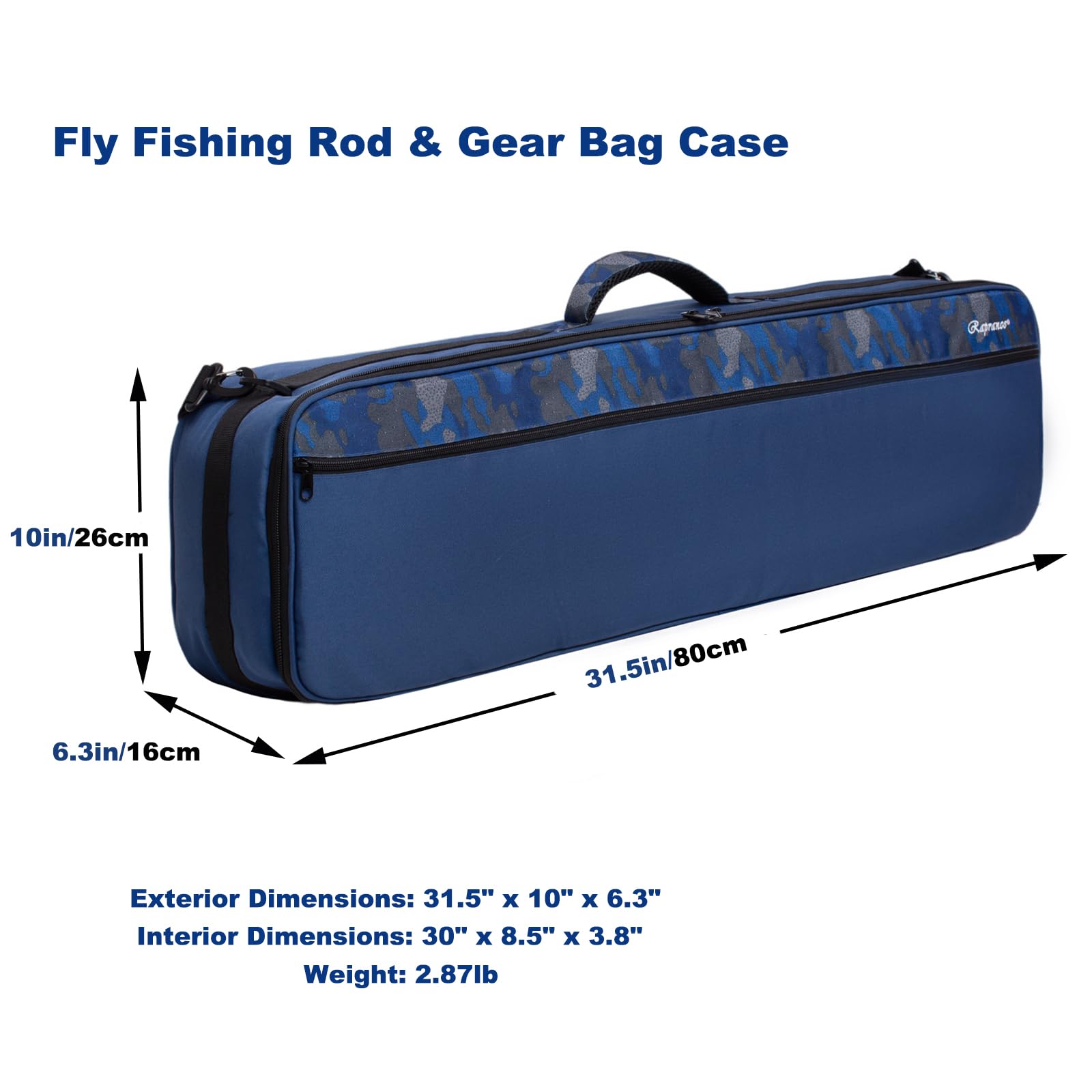 Raprance gear case with adjustable dividers keeps reels, flies, and tools organized.