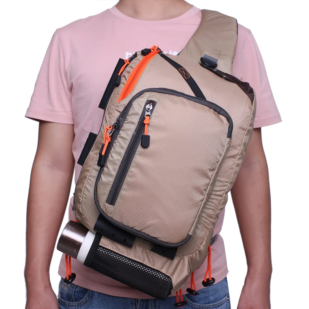 Net sleeve on back of sling pack