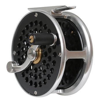 Raprance Vintage Classic Fly Reel black front view showing retro design for stylish trout fishing.