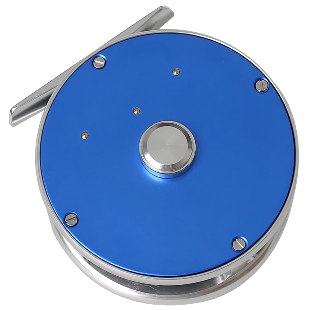 Raprance Vintage Classic Fly Reel blue aluminum body showcases lightweight durability.