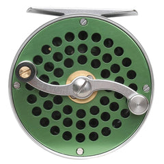 Raprance Vintage Classic Reel green back view emphasizing durable aluminum body.