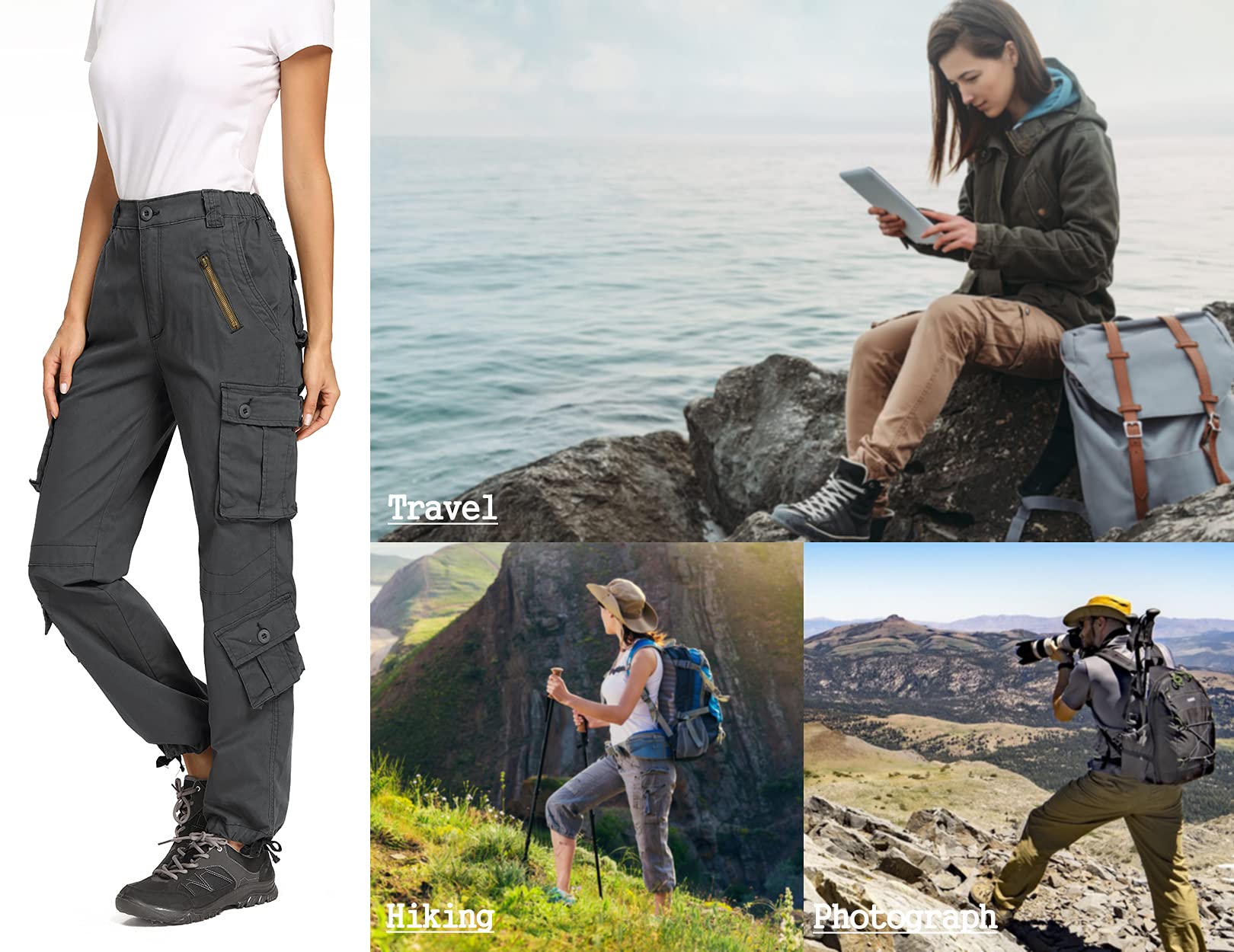 Raroauf women's cargo pants 8 pockets detail emphasizes practical storage for tools and keys.