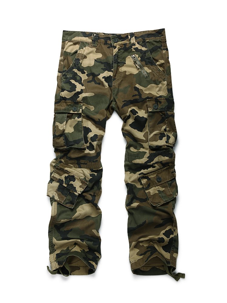 Raroauf women's cargo pants camo full view ideal for outdoor layering and travel.