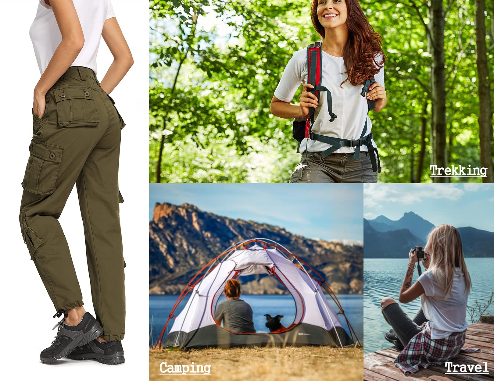Raroauf women's cargo pants drawstring leg openings secure fit for boots and hiking.