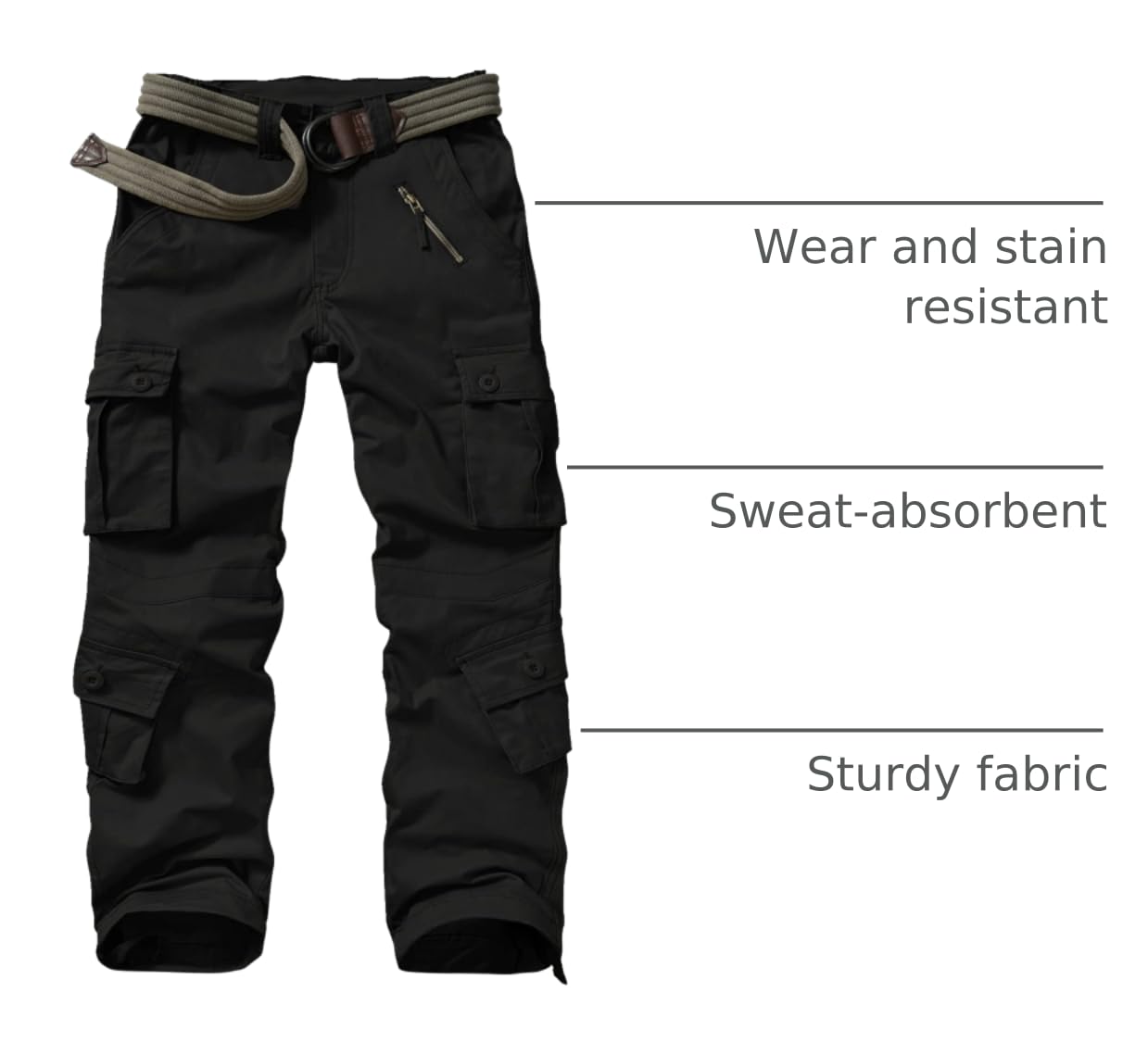 Raroauf work cargo pants pocket closeup showcases eight deep cargo pockets
