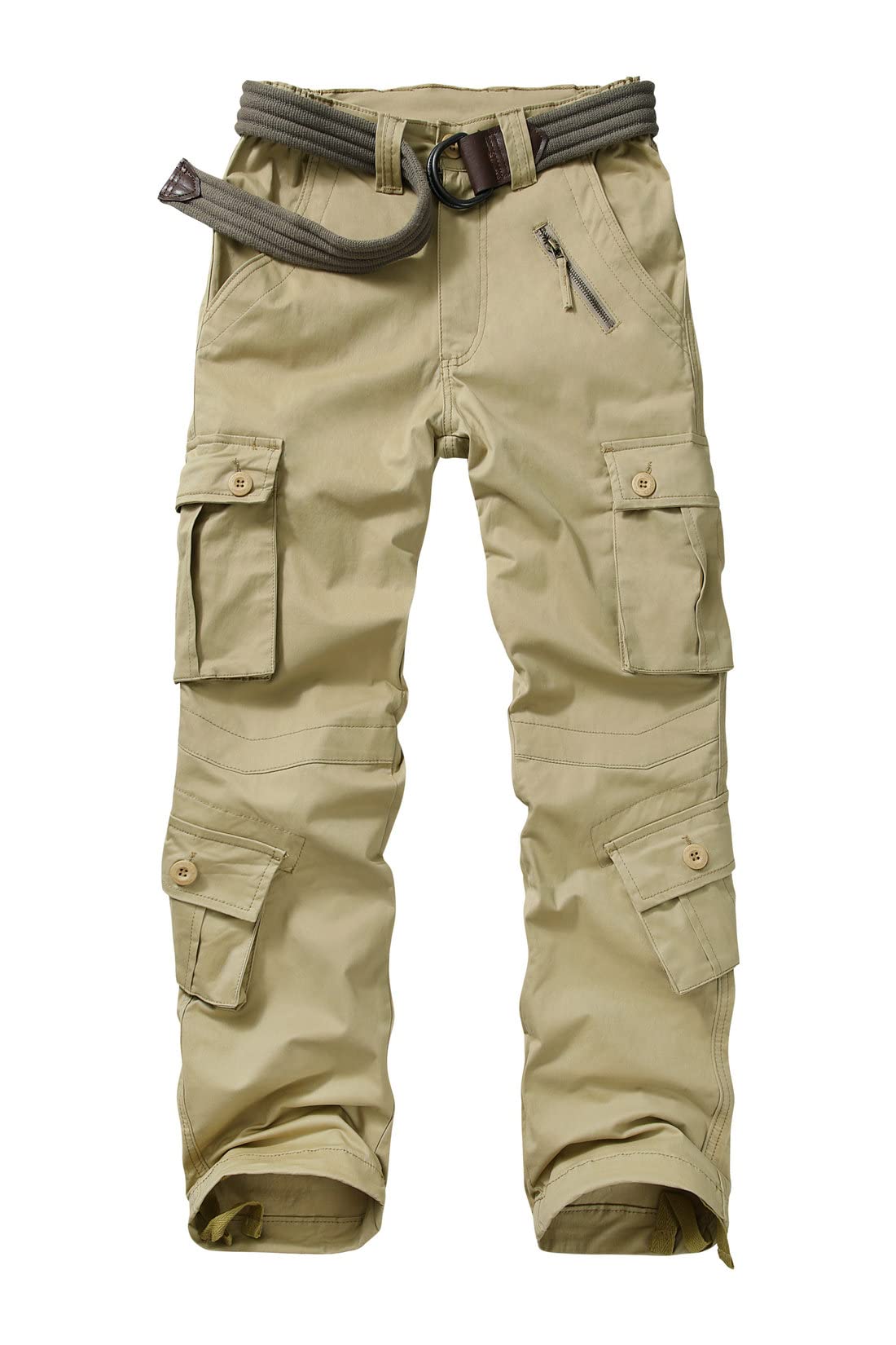 Raroauf work cargo pants front view in khaki, ideal for everyday wear and outdoor versatility.