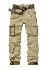Raroauf work cargo pants front view in khaki, ideal for everyday wear and outdoor versatility.