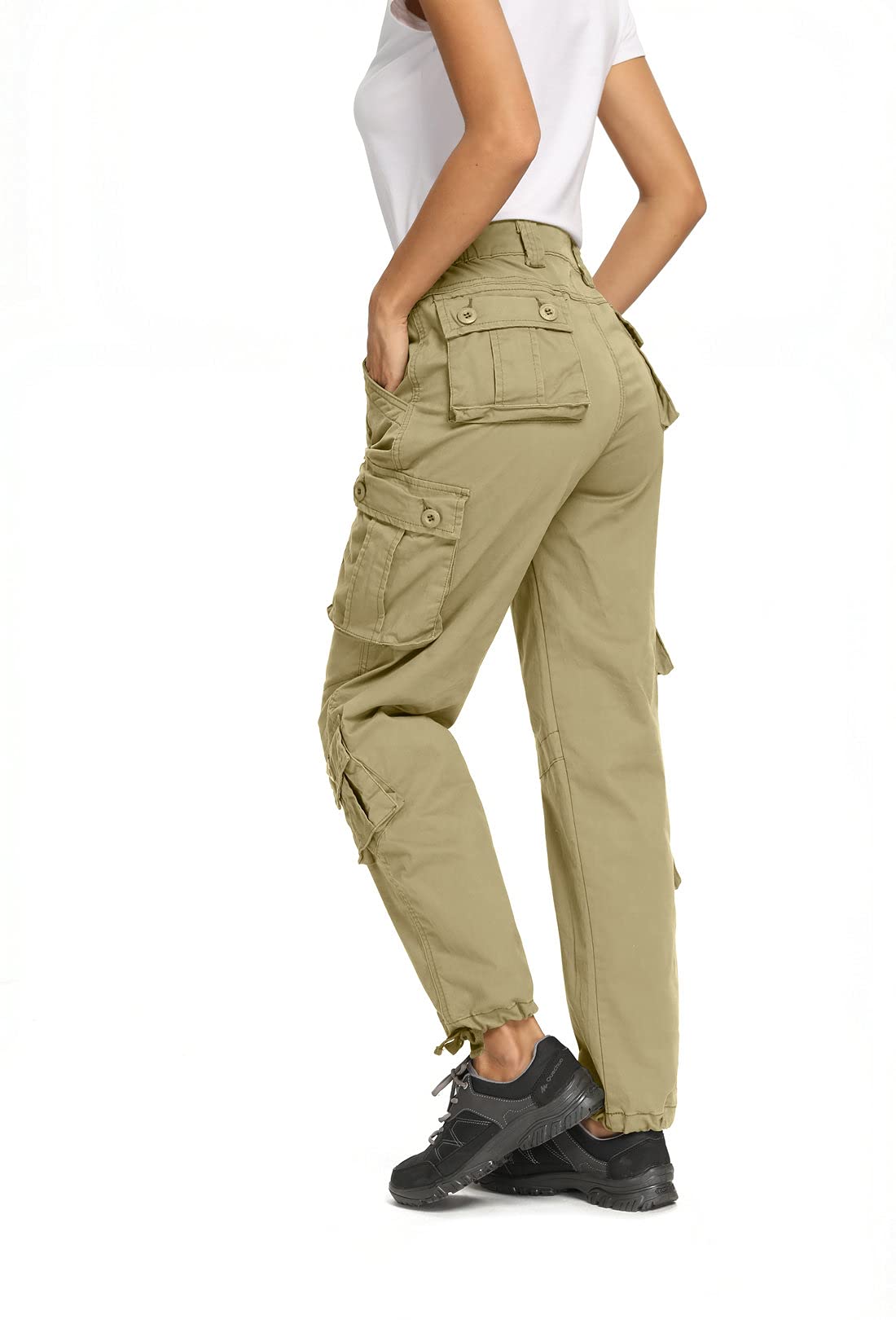 Raroauf work cargo pants in action on a hike, breathable fabric during activity.