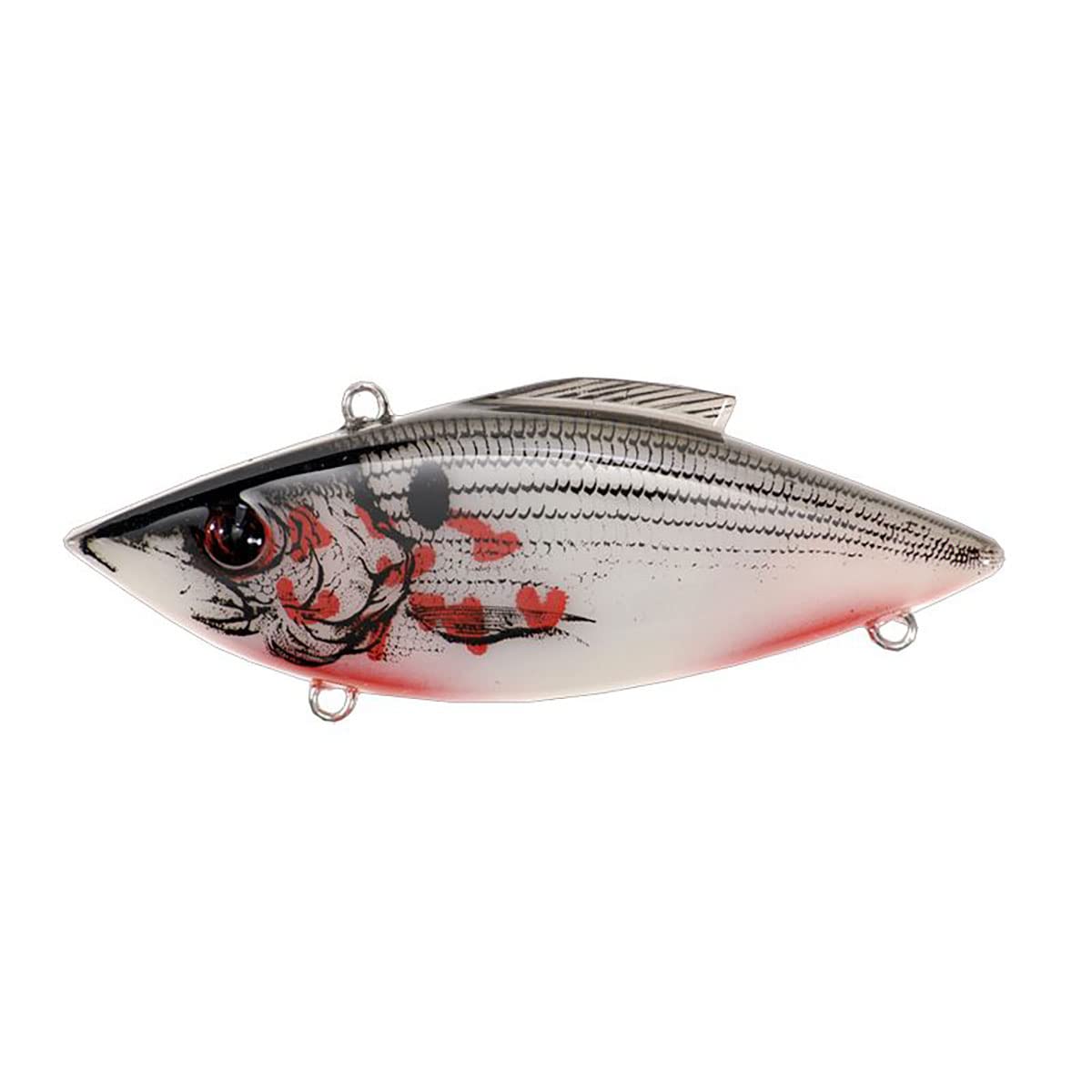 Rat-L-Trap White Bleeding Shad lure with lifelike vibrations attracts predators in stained water.