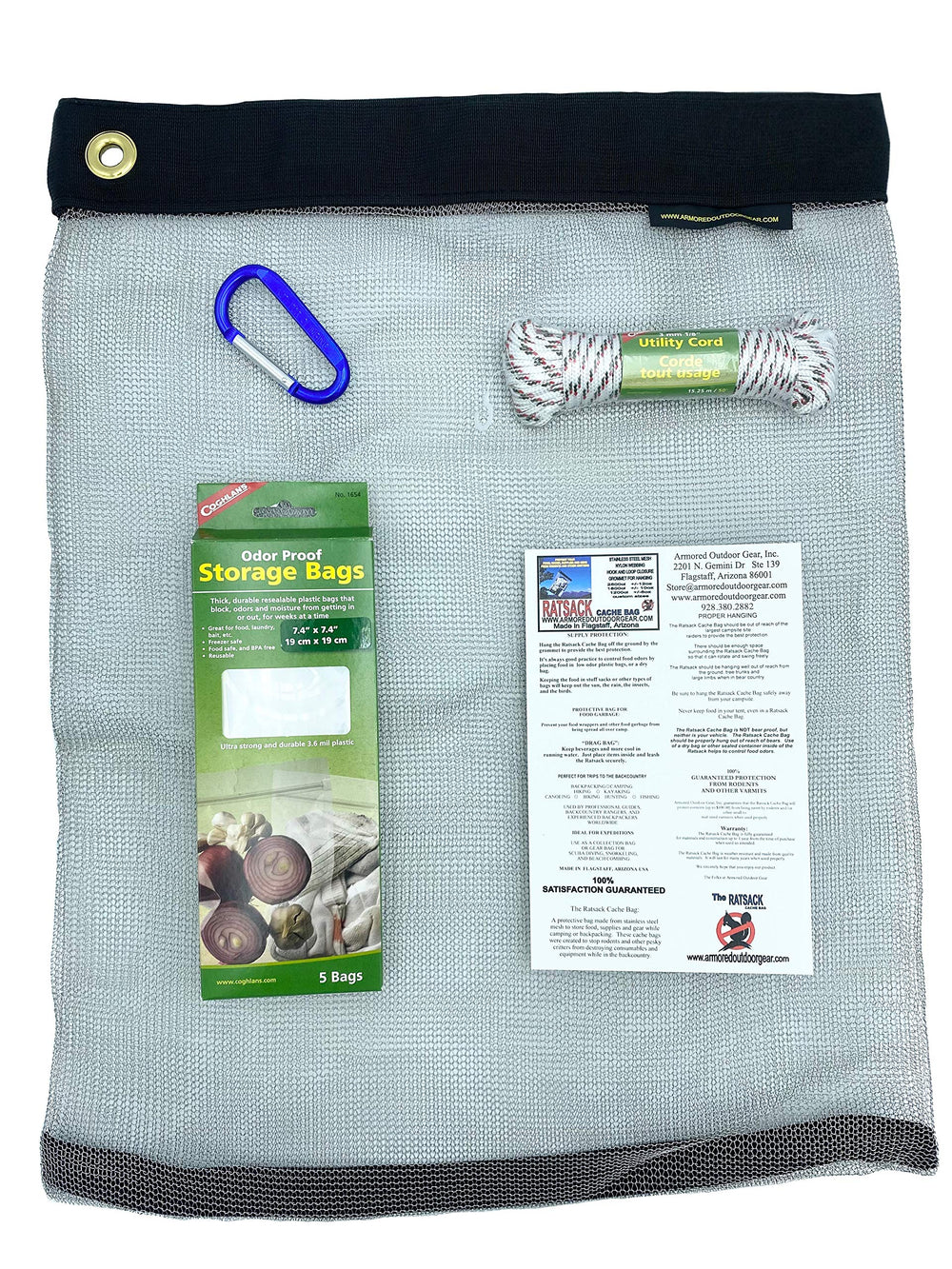 RATSACK Coghlan’s odor-proof bag image emphasizes odor containment and weather protection.