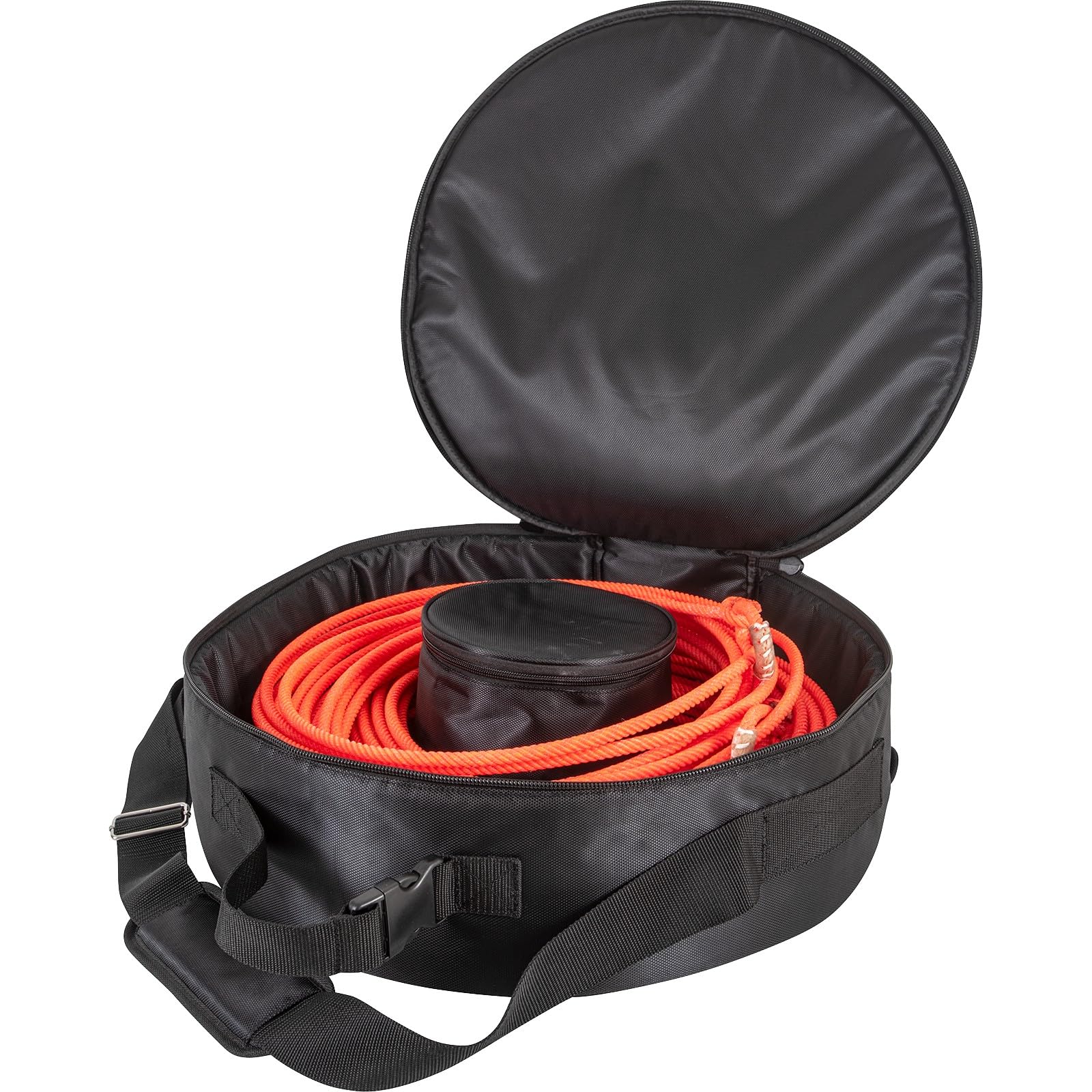 Rattler Breakaway Rope Bag with lid open for quick rope access and organization.