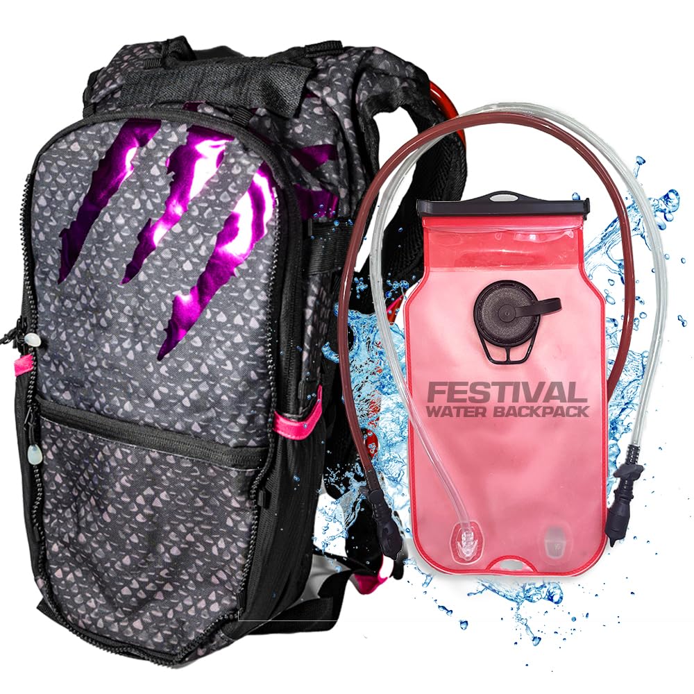 RaveRunner Dino Festival water backpack 3L offers easy access hydration on crowded sets