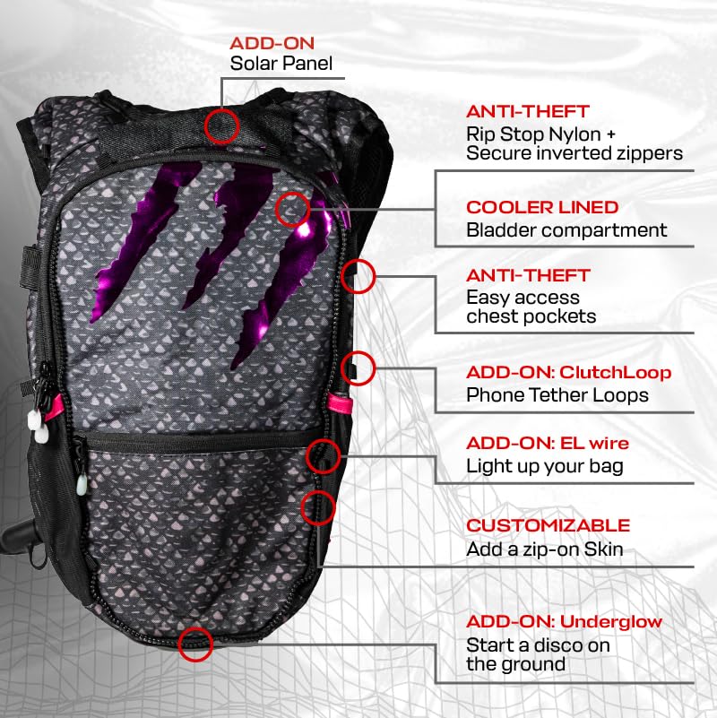 RaveRunner dino festival YKK zippers for reliable access