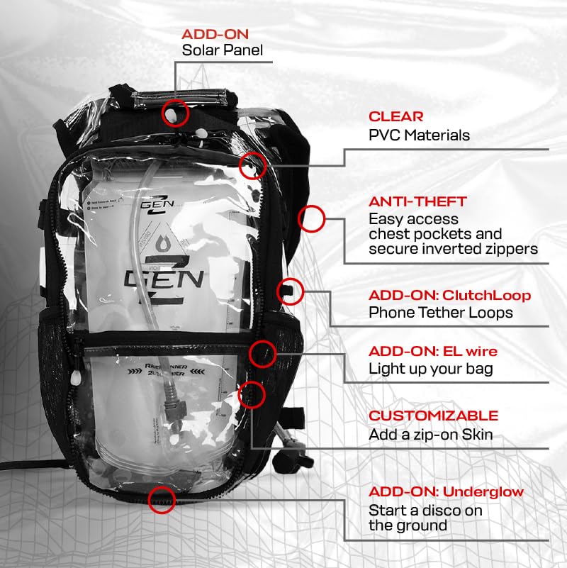 RaverRunner Clear Hydration Pack anti-theft features safeguard belongings