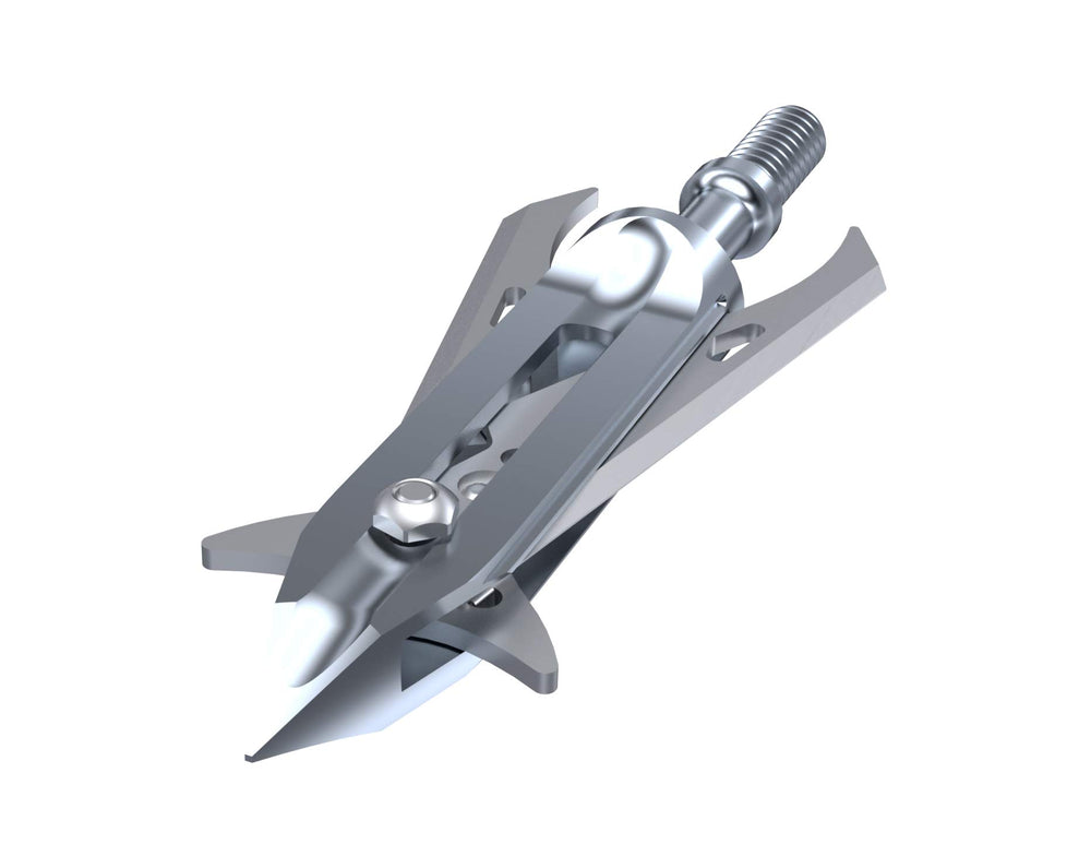 RAVIN titanium broadheads blades deployed close-up for clean 2-inch cutting performance on impact.