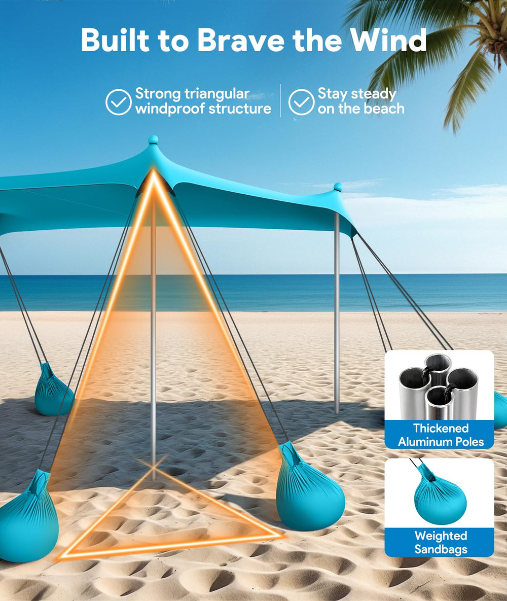 Raynesys Beach Tent fits up to eight people for group beach days