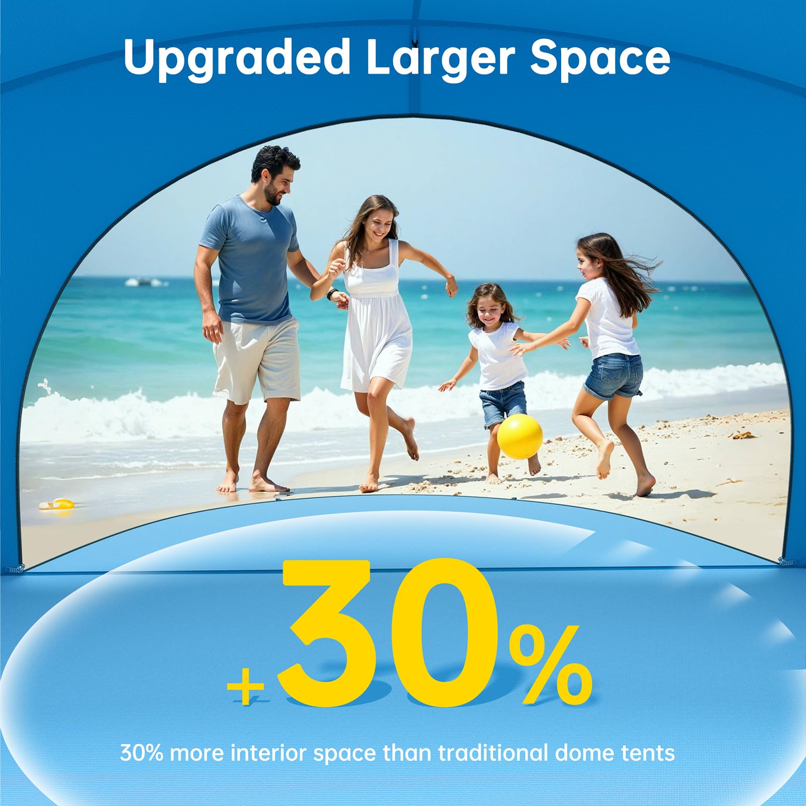 Raynesys Beach Tent side doors opened for easy access and airflow.