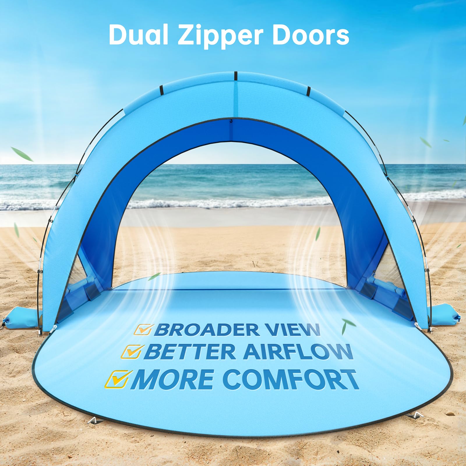 Raynesys Beach Tent zippered doors offering private space when needed.