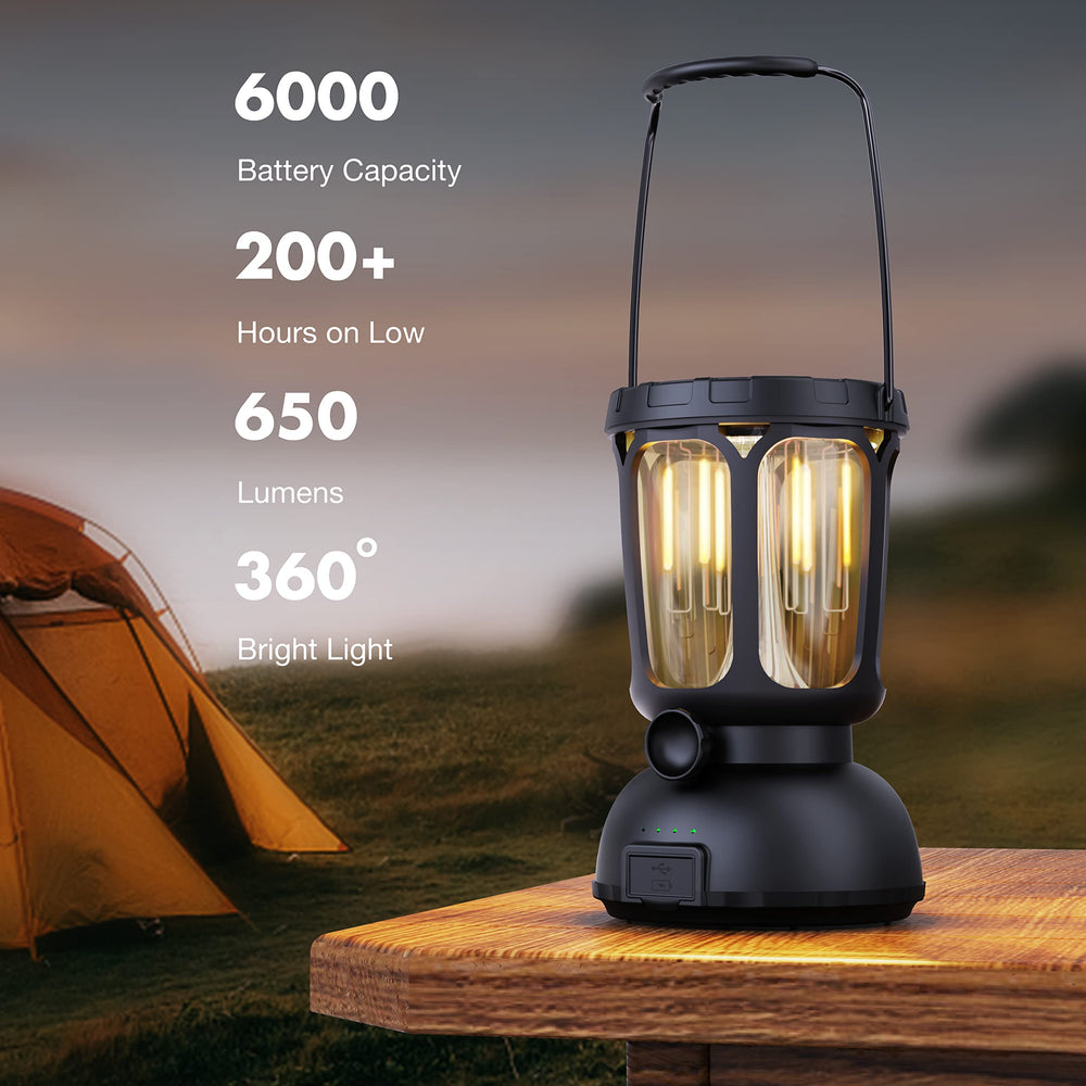 Raynic 6000 LED camping lantern hand crank setup for off-grid power