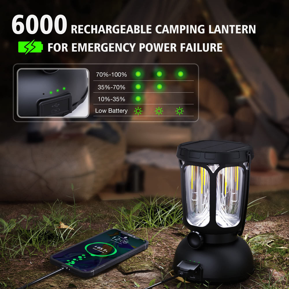 Raynic 6000 LED camping lantern solar panel backup charging for emergencies
