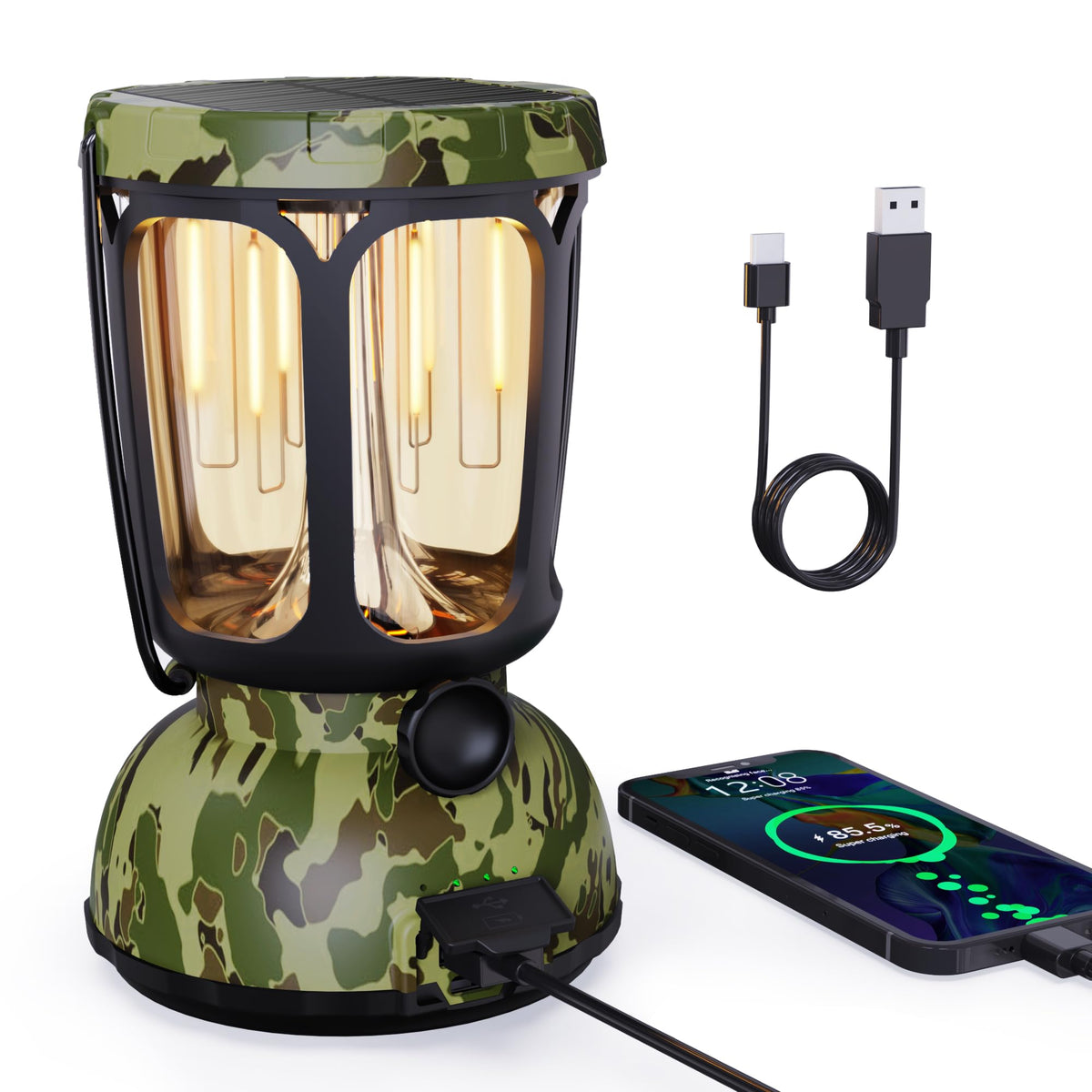 Raynic 6000 LED camping lantern on table with warm illumination for night reading