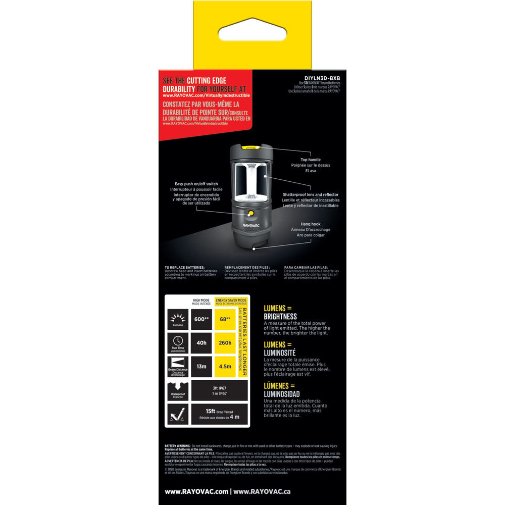 Rayovac DIYLN3D-BA powered by 3 D batteries included