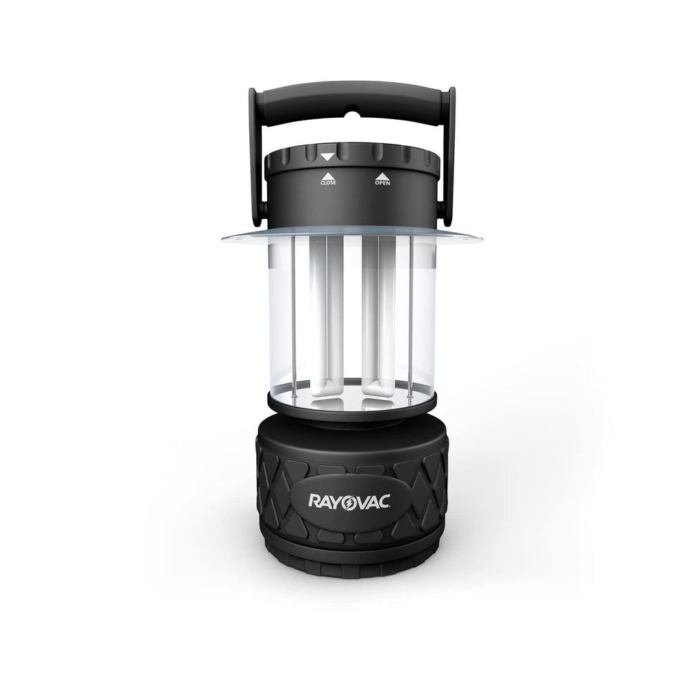 Rayovac Sportsman lantern front view with rugged handle for campsite lighting.