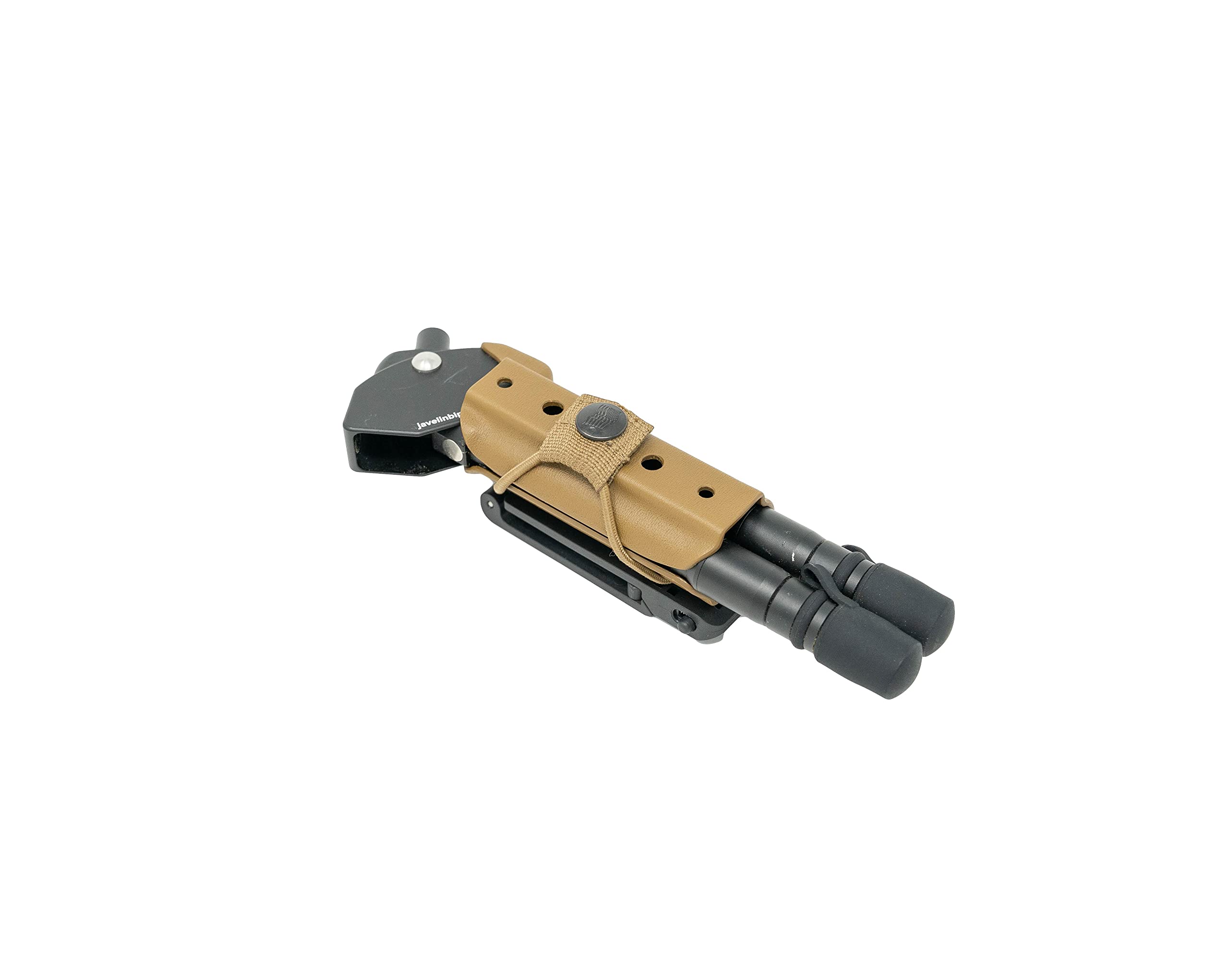 Razco Spartan Javelin Bipod Carrier shows Molle mount for versatile attachment.