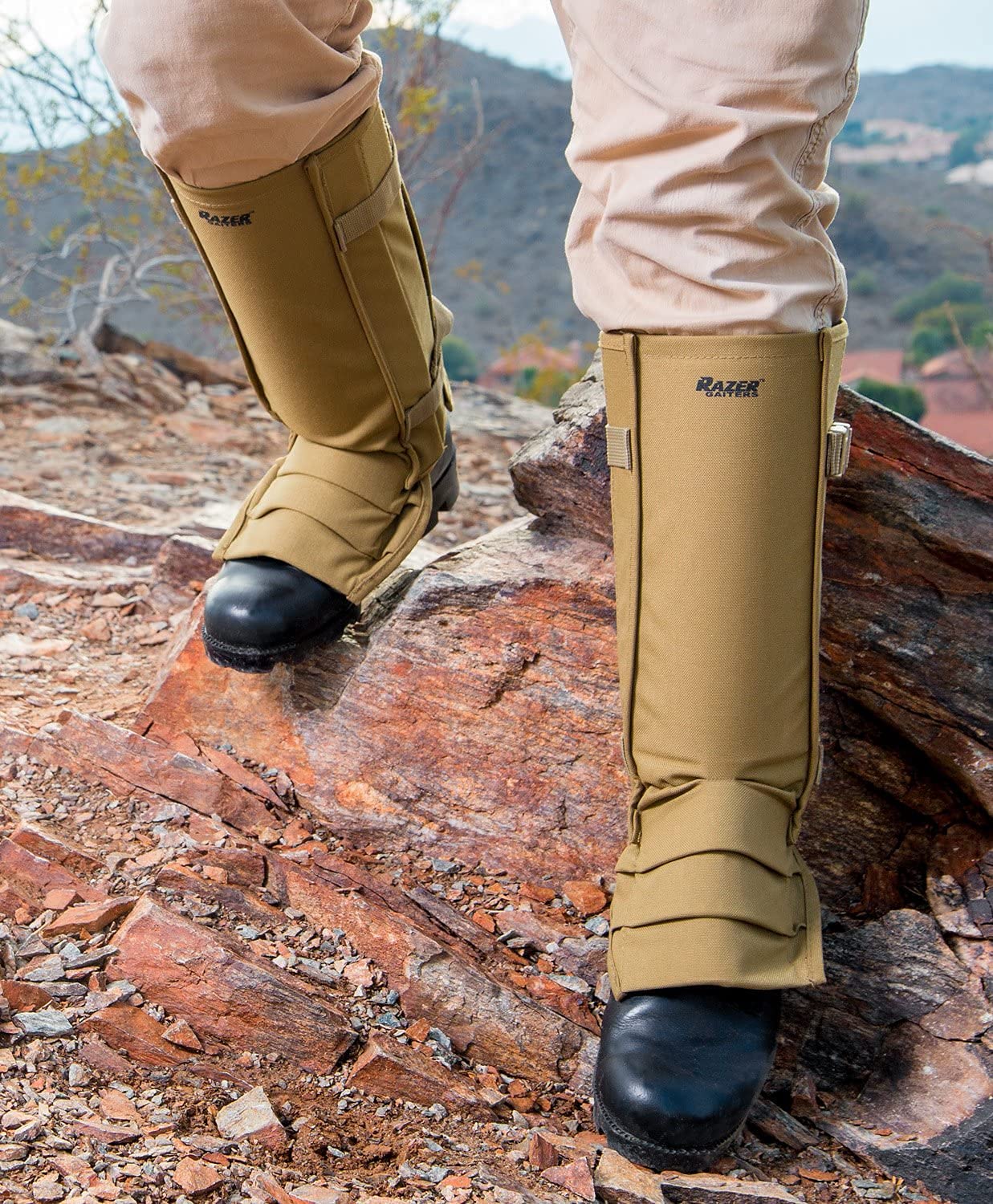 Razer Gaiters showing adjustable straps ensure a secure fit on rugged trails