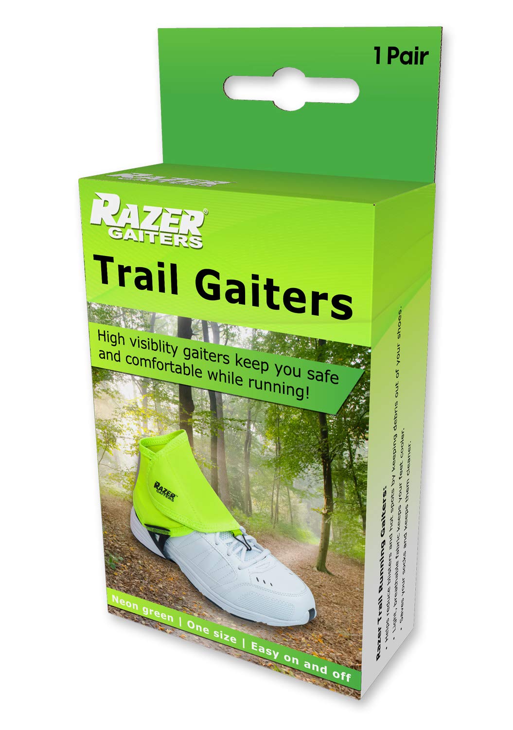 Razer Gaiters under-arch strap secures fit for rugged trail performance.