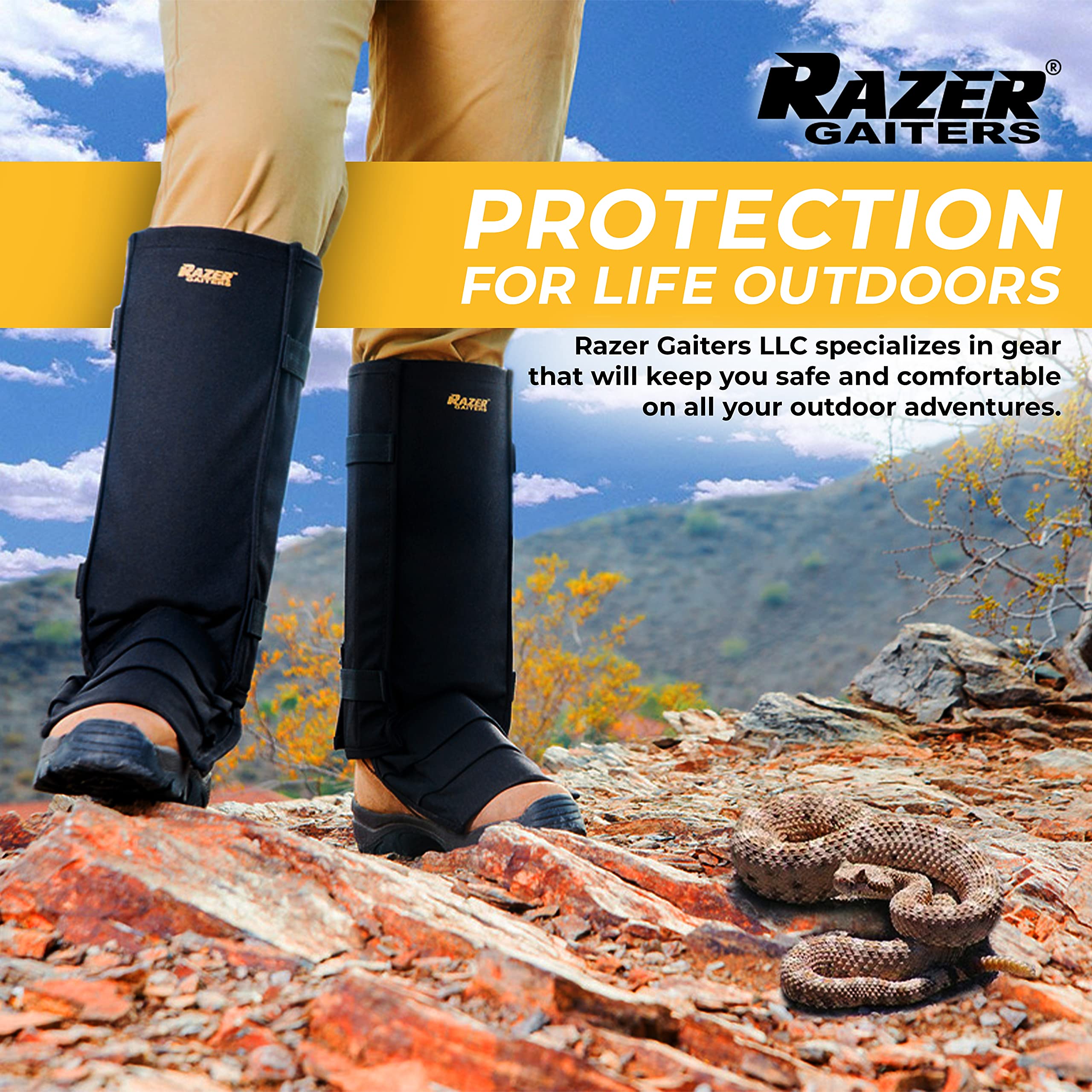 Razer Snake Gaiters with adjustable straps deliver secure, comfortable fit.