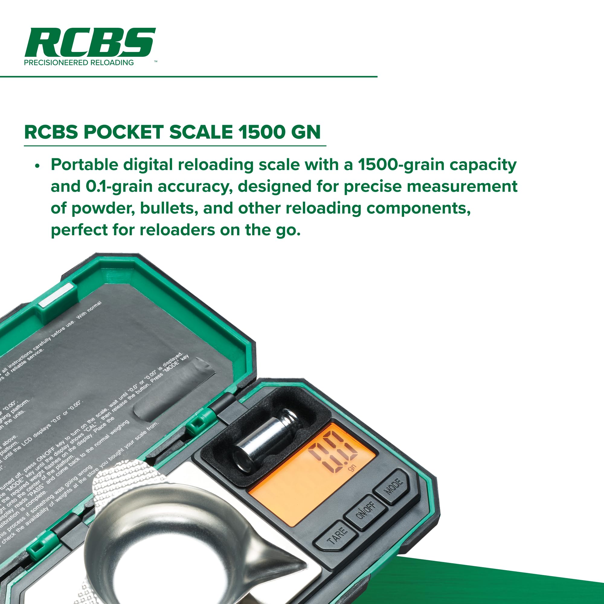 RCBS 1500-grain capacity label on scale