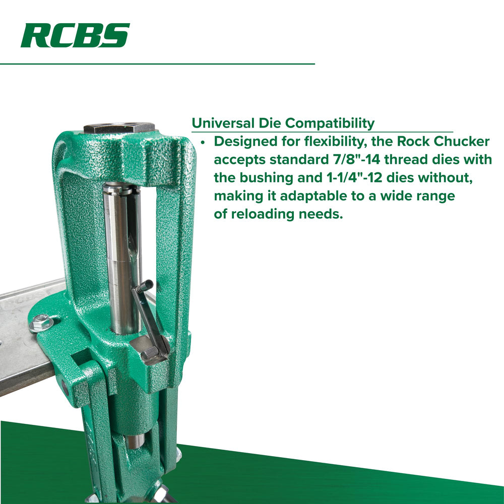 RCBS Rock Chucker Supreme handle close-up shows solid steel with comfortable ball grip