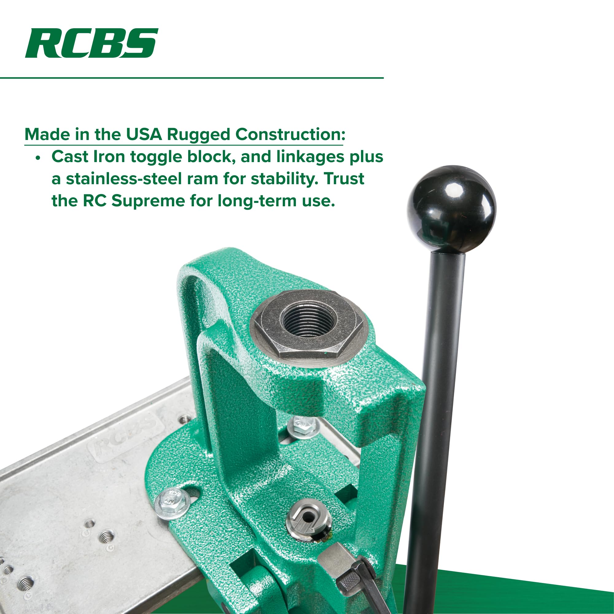 RCBS Rock Chucker Supreme ram-bearing surface close-up emphasizes rigid support during operation