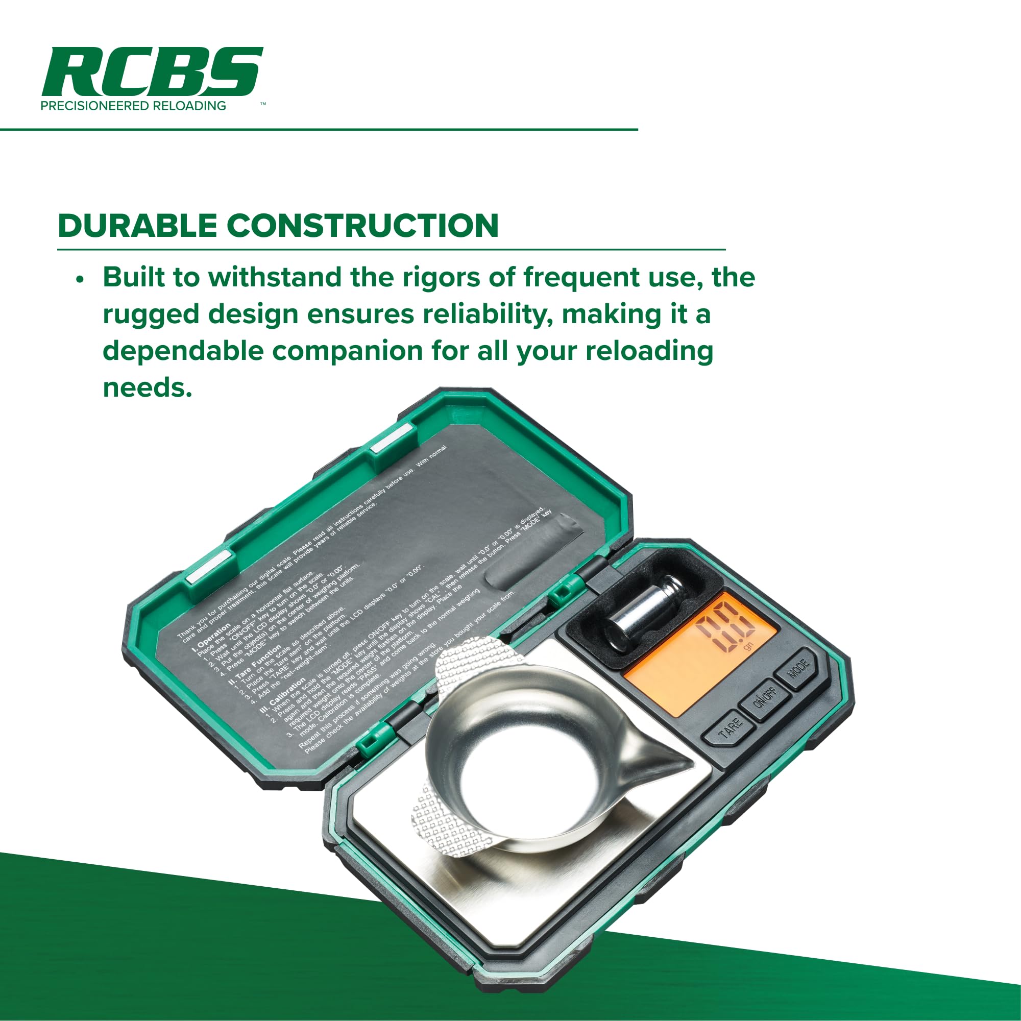 Rugged design of RCBS 1500-grain pocket scale