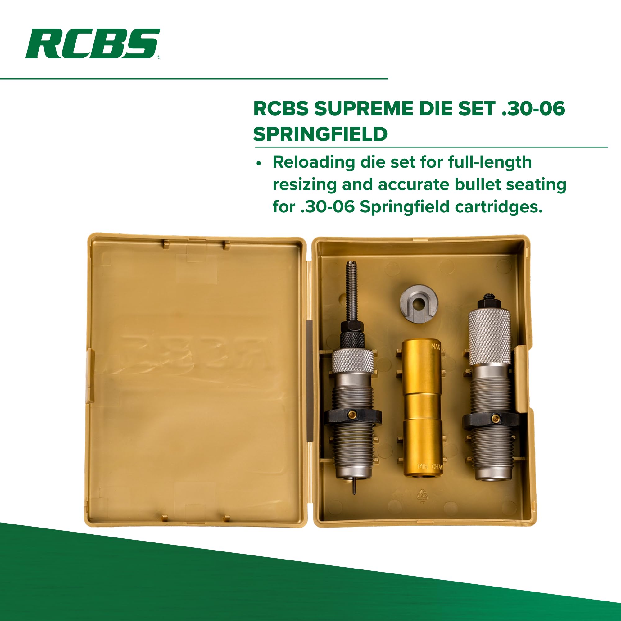 RCBS Supreme Die Set includes chamber case length gauge for precise seating measurements.