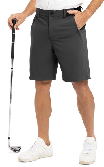Rdruko men's dress shorts front view with 9-inch inseam for comfortable everyday wear.