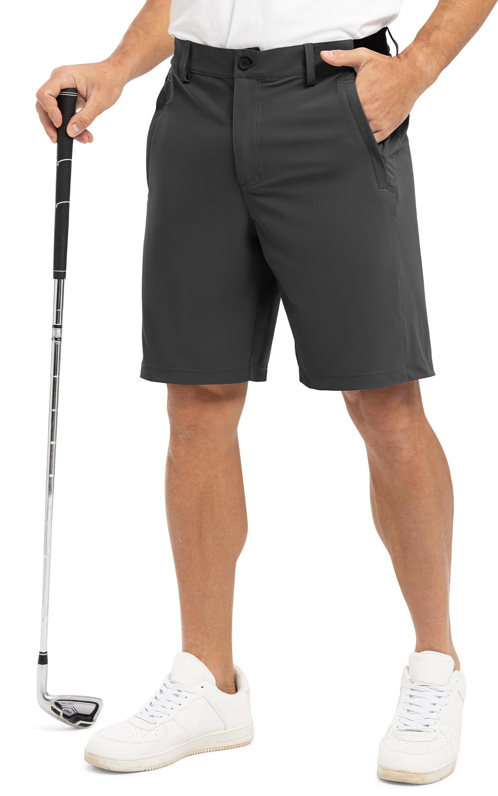 Rdruko men's dress shorts front view with 9-inch inseam for comfortable everyday wear.