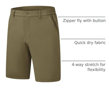 Rdruko men's golf shorts zipper fly and pockets for secure storage.