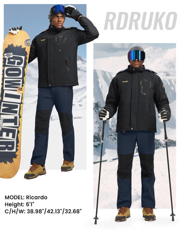 Rdruko navy snow pants suitable for skiing, hiking, and camping.