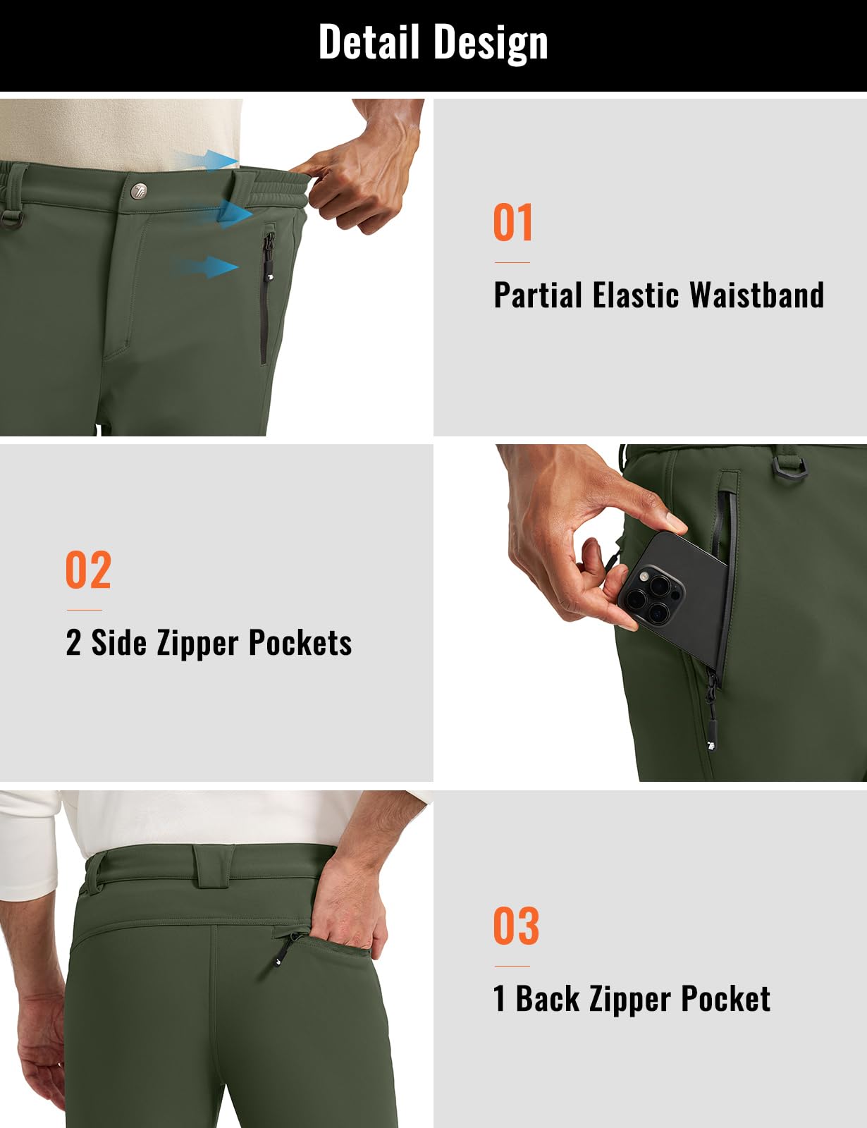 Rdruko snow pants in army-green ready for winter outdoor adventures