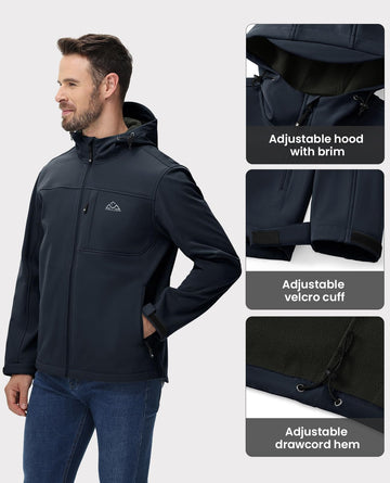 Rdruko men's softshell jacket rainproof brim closeup demonstrates weather-ready design
